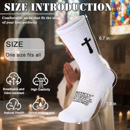 3 Pairs Christian socks Prayer socks Birthday Gifts for Dad,Men Husband Grandp Fathers Day Christmas - color: 2 Timothy 1:7 - White