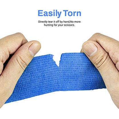 FRESINIDER 9 Rolls Self Adhesive Wrap Athletic Tape Gauze, Breathable Elastic Cohesive Bandage for Sports Injury & Pet (7 Pcs 2" x 5 Yards + 2 Pcs 1" X 5 Yards) (Blue) - color: Blue