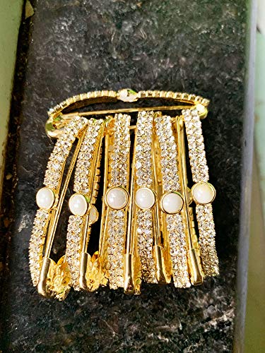 Decorative Golden Saree Pins with White Diamond,Safety Pin Decorated with Diamonds Set of 12