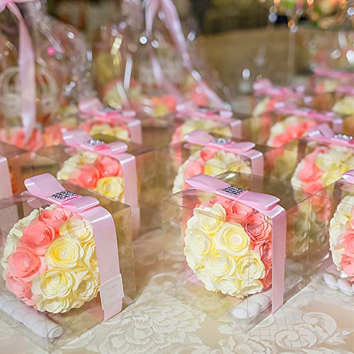 45 Pack 3x3x3 Inches Clear Favor Boxes with Ribbons, Transparent Plastic Cube Treat Boxes for Candy Goodie Gift, Small Individual Hot Cocoa Bomb Packaging Box - color: 3x3x3 Inch