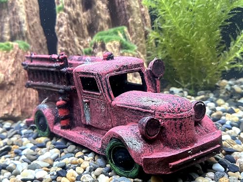 Tank Decorations, Red Truck Wreck Figurine, Aquarium Ornament Large Fish Tank Decoration