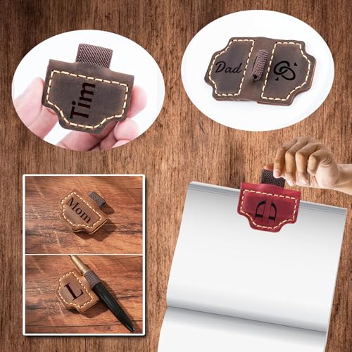 Personlized Magnetic Leather Bookmarks with Pen Holder, Customized Book Marks Clip 26 Letters Bookmark for Reading Women, Men, Cute Initials Book Markers for Book Lovers (Style1) : Office Products