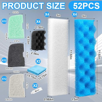 Threlaco 52 Pcs Replacement Filter Media Kit Compatible with Fluval 406/407 Aquarium Filters Include 12 Biological Foams Ammonia Remover Phosphate Pads Nitrite Remover, Towel and Grease - style: 406/407