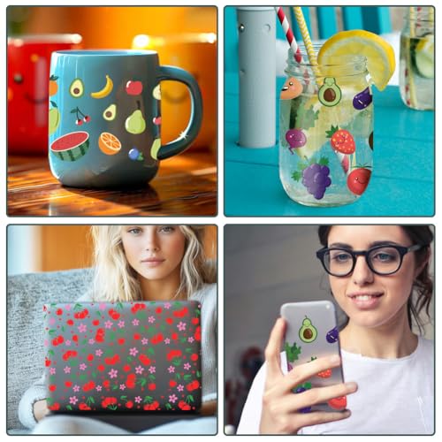 10 Sheets UV DTF Cup Wraps, 10 Styles Fruit Transfer Stickers Waterproof Transfer Stickers Cartoon Rub on Decals for Glass Cups Wood Crafts - style: Cute Fruit