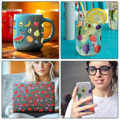 10 Sheets UV DTF Cup Wraps, 10 Styles Fruit Transfer Stickers Waterproof Transfer Stickers Cartoon Rub on Decals for Glass Cups Wood Crafts - style: Cute Fruit