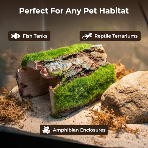 Reptile Hideout & Aquarium Cave Decor, Resin Hollow Log Hide for Fish Tank, Shrimp Turtle Lizard Betta Hiding Spot, Aquarium Ornament with Moss Look, 2.5"-4.1"