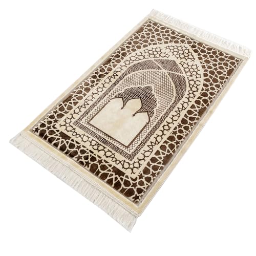 Modefa Turkish Islamic Prayer Mat - Velvet Janamaz - Intricate Praying Rug Ramadan Eid Gift - Traditional Muslim Seccade for Men Women - Saray (Mocha) - color: Mocha