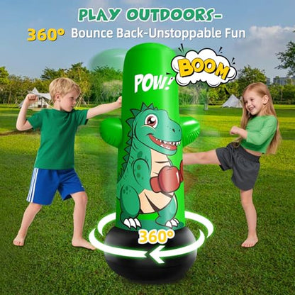 Inflatable Dino Punching Bag for Kids, 47” Tall Bop Bag Punching Toy, Inflatable Dinosaur Toy with Bounce- Back Action for Ages 3-8, Great for Boys and Girls