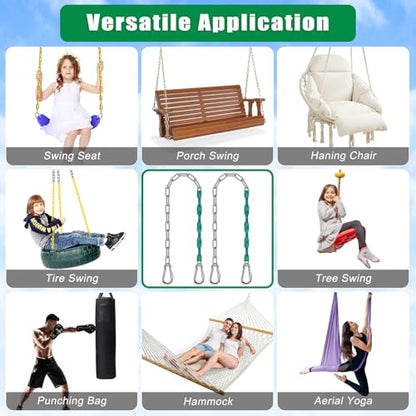 SELEWARE Heavy Duty Swing Hanging Kit: 1000LB Capacity Stainless Steel Swing Chains + Ceiling Mount with Swivel Hook for Hammocks, Punching Bags, Yoga Swings & Playground Sets