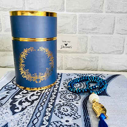 Muslim Prayer Rug, Bag and Prayer Beads I Perfect Islamic Gift I Mawlid Gift I Prayer Rug Travel I Muslim for Men&Women I Soft Islamic Prayer Mat | Luxury Islamic Gifts (Blue, 4 Sets)