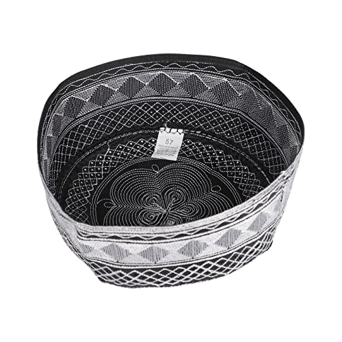 Mens Muslim Hat Islamic Prayer Cap, Muslim Eid Prayer Embroidered Kufi Fat Ramadan Mosque Arab Indian Prayer Cap - color: Black-white