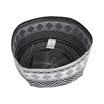Mens Muslim Hat Islamic Prayer Cap, Muslim Eid Prayer Embroidered Kufi Fat Ramadan Mosque Arab Indian Prayer Cap - color: Black-white