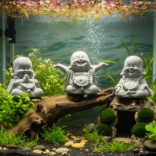 LIYAOLI 3Pcs Buddha Statue Set, Aquarium Decor for Fish Tank, Zen Ornament | Resin Buddha statue for fish tank & aquarium decor. Non-toxic Zen ornament. Sturdy for fresh & saltwater tanks