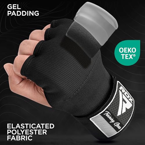 RDX Gel Boxing Hand Wraps Inner Gloves Men Women, Quick 100cm Long Wrist Straps, Elasticated Padded Fist Under Mitts Protection, Muay Thai MMA Kickboxing Martial Arts - color: Black, size: Large