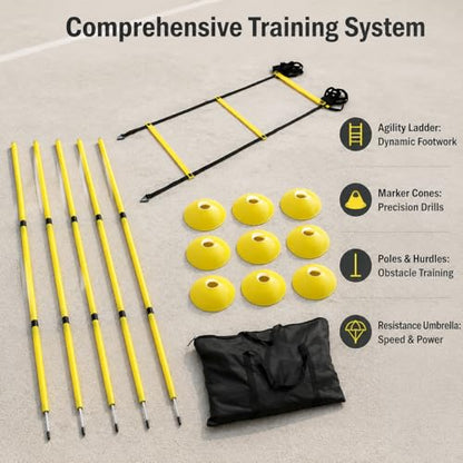 Agility Ladder Speed Training Kit, Soccer Training Equipment Set, PP Rung Agility Ladder Synthetic Disc Cones with Storage Bag - style: Yellow Agility Ladder Training
