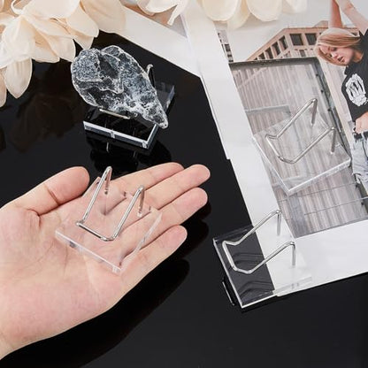 DICOSMETIC 4Pcs Crystal Display Stand Metal Arm Display Stand Acrylic Stainless Steel Easel Stands Stone Rock Holder Metal Displaying Holder with Clear Bases for Gemstone Agate Mineral