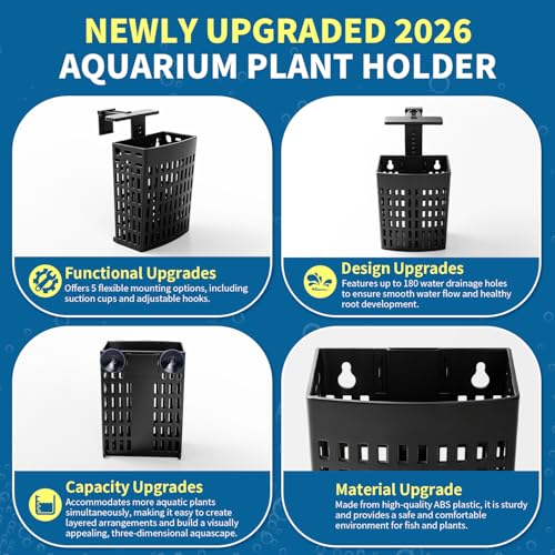 Newly Upgraded Aquarium Plant Holder | Adjustable in Height and Width with Extendable Hook and Suction Cup 4-Pack for Planting Aquatic Plants and Aquariums (Black) - color: Black