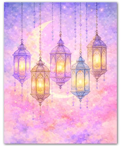 ZUKIY Islamic Wall Art - Pastel Lantern Dreams - Muslim Wall Decor for Living Room - Islamic Home Decor - 8x10 Unframed Poster - color: Pastel Lantern Dreams