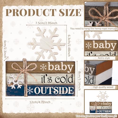 4 Pcs Winter Home Decor Winter Table Decorations Christmas Tiered Tray Decor Centerpiece Decorations Indoor Rustic Wooden Snowflake Block Sign Gift Farmhouse for Kitchen Shelf - style: Snow
