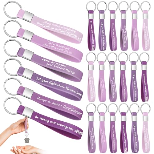Sureio 24pcs Christian Gift, Bible Keychain Bulk for Women Men Girl - color: Purple