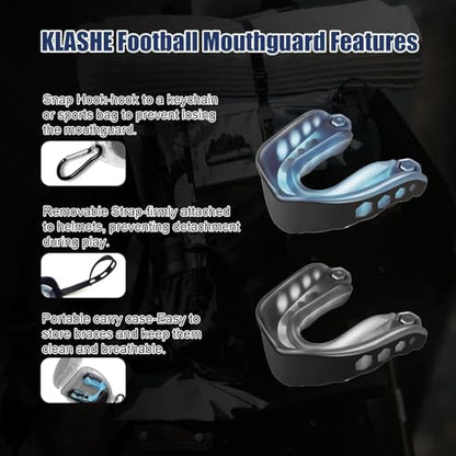 Kids Sports Mouthguard Football Mouth Guard, 2 Pack with Case and Strap Mouth Guard Football, 1.7 x 1.96 inches, for Boxing, Basketball, Hockey, Ages 4-7 - size: Kids（4-7）
