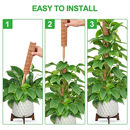 GROWNEER 42 Inch Moss Pole for Plants, 4 Pcs 15 Inch Stackable Coir Totem Support, Moss Sticks with 15pcs Labels and 78in Garden Ties, Monstera and Snake Plants Stake for Climbing Indoor