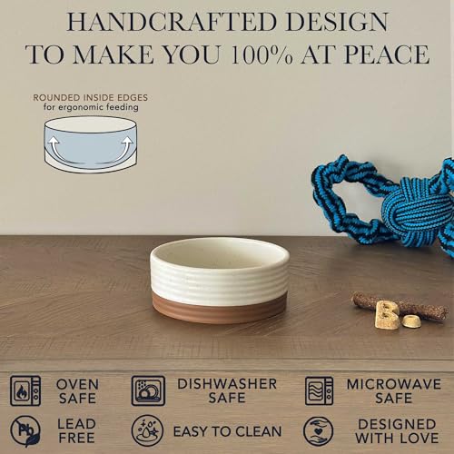 Mora Ceramic Pet Bowl Size Small - Food/Water Dish for Puppy Dogs, Cats, Guinea Pig, Rabbit, Hamster, Snake, ect. 11oz or 2 Cups - Basic Bowls for Your Dog or Cat, Mix and Match for a Set - Vanillla