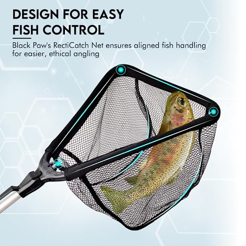 Black Paw Floating Fishing Net Foldable Telescopic Fish Landing Net with Built in Length Scale Rubber Coated for Kayak, Fly, Trout - color: C2:16" Hoop Size Black (Telescopic Pole)