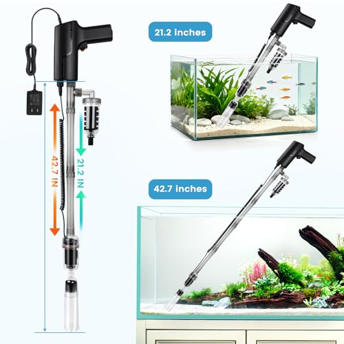 hygger Battery Powered Aquarium Vacuum Gravel Cleaner, 6 in 1 Automatic Fish Tank Vacuum Handle Control, Powerful Gravel Vacuum for Aquarium, Water Changer Sand Washer Water Filter Adjustable Length