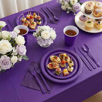 Tinybee 352 Pcs Purple Plastic Plates, Disposable Dinnerware Set for 50 - color: Purple