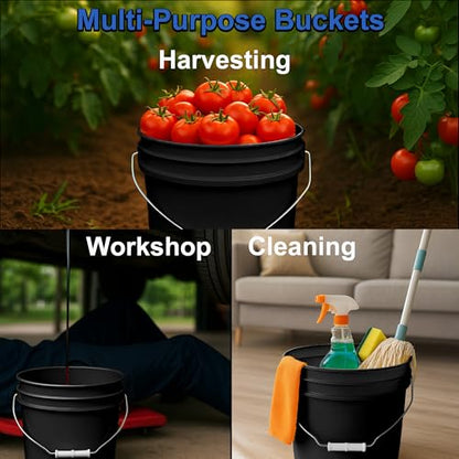 2-Gallon Bucket with Airtight Lid – Made in USA, Food Grade BPA Free Plastic, Heavy Duty Multi-Use, Metal Handle with Grip, Stackable Storage – - Black, 1 Pack - color: 2 Gallon - Black, size: 1