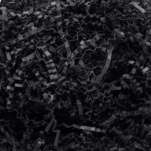 Wowxyz 1 LB Crinkle Cut Paper Shred Black Crinkle Shredded Paper for Gift Baskets - Gift Box Bag Filler - Confetti Stuffing for Birthday, Holiday Present Packaging Wrapping - color: Black