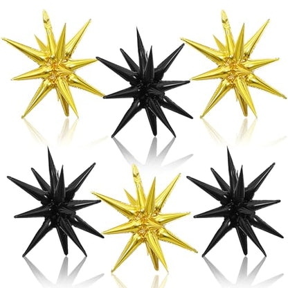 Black Gold Star Balloons, 6PCS 22 Inch Foil Explosion Star Balloons - color: Gold Black