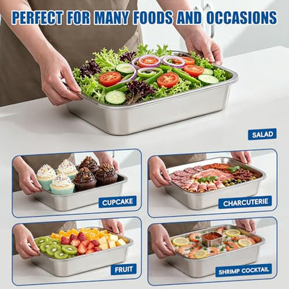2-Set 14“ X 10.4” Chilled Serving Trays, Shrimp Cocktail Serving Dish, Cooling Platter Charcuterie Board for Appetizer Salad Buffet Parties, Food Chillers for Party Dishwasher Safe, Stainless Steel - size: 2-Set Square