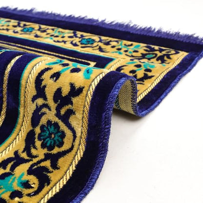 Muslim Prayer Rug, Soft Plush Thin Islamic Prayer Mat, Janamaz, Sajada, Praying Carpet, Islamic Gift for Men & Women, Islamic Mat, Eid & Ramadan Gift with Prayer Beads, 26x43 inch, Blue - color: Tabuk / Royal Blue