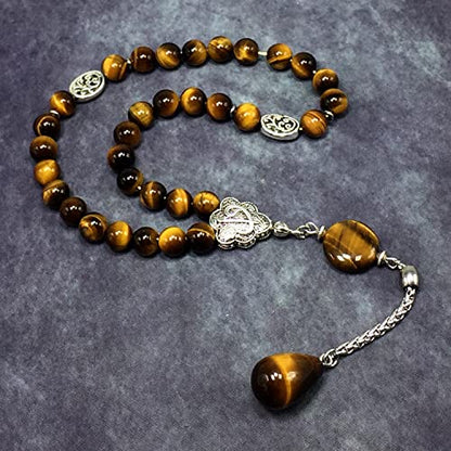 Design -Tiger Eye Stone Series- 기도 비즈 및 팔찌 -Tesbih-Tasbih-Tasbeeh-Misbaha-Masbaha-Subha-Sebha-Rosary (호랑이 아이 스톤 드롭 태슬 -8mm -33 비즈- 및 팔찌) - color: 타이거 아이 스톤 드롭 태슬 -8mm -33 비즈 - 및 팔찌