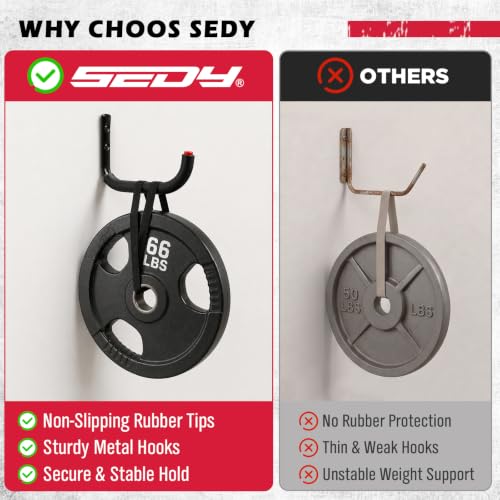 SEDY 6 Pack Heavy Duty Garage Hooks, Ladder Hooks for Garage Wall, Each Holds Up to 66 LB, 9.8 Inch EVA-Padded Steel Utility Hangers for Bikes, Folding Chairs, Garden Hoses and Tools - color: 6 Pack 9.8" Heavy Duty Garage Hooks