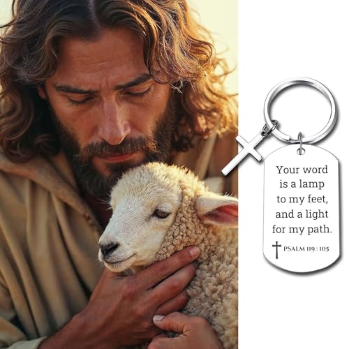 GiftYou Inspirational Scripture Metal Key Chains with Cross Pendant - Bible Verse Keychain Religious Gift for Christian - color: Psalm 119:105
