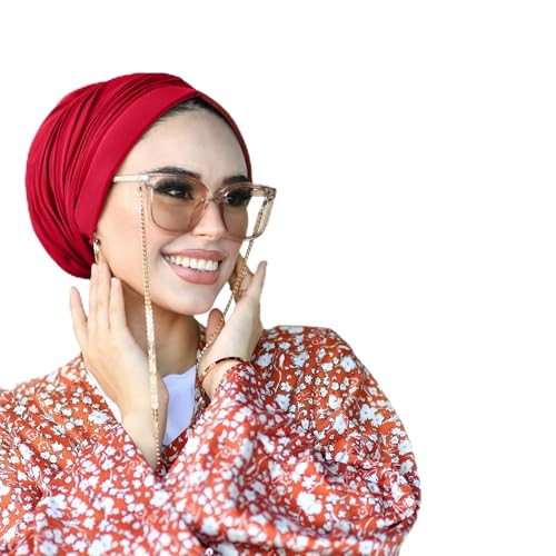 para life Dubai Turbans for Women, Breathable Instant Turban|Std Size Stretchable Cotton|Hijab Cap&Undercap - color: Red