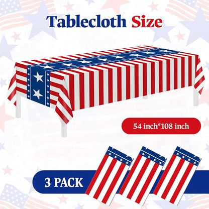 3 Pack Patriotic Tablecloths,American Flag Tablecloth,Patriotic Decorations - color: Red