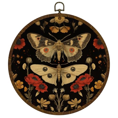 KLYTINK William Morris Inspired Butterfly Round Frame Wall Art Decor,10x10 Inch Vintage Floral Canvas Print, Nature Artwork Home Decor for Bedroom, Living Room, New Home Kitchen Gifts(BY0608) - color: BY0608