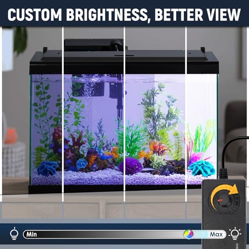 LED Aquarium Hood, Fish Tank Cover with Adjustable-Brightness Colored Light Tubes, Replaceable Full-Length Bulb, Fits 24-Inch Framed Aquariums, Black