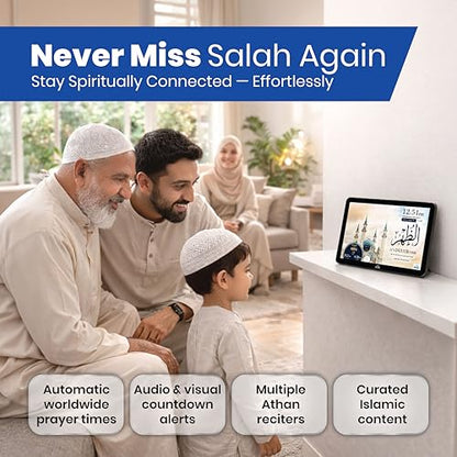 Masjidal 8" Smart WiFi Digital Azan Clock & Islamic Prayer Frame – Automatic Worldwide Prayer & Iqamah Times, Full Quran Player, Athan Alarm, Ramadan Clock, Touchscreen Muslim Home Display, Black - color: Black, size: 8 Inches