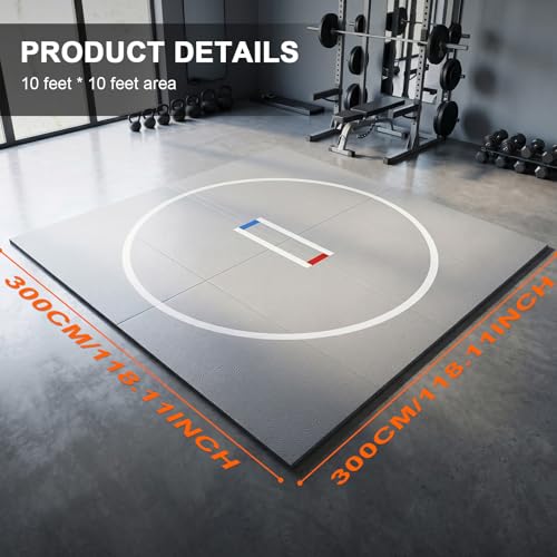 10' x 10' Wrestling Mat (118" x 118" x 1.18") Roll-Up Jiu Jitsu Mat for Home Gym, BJJ, MMA, Grappling, Judo & Martial Arts Training, Durable Non-Slip Folding Exercise Mat - color: Gray