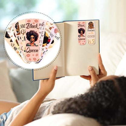 Wxiben Black Girl Magnetic Bookmark - 30 Pcs Black Women Inspirational Quotes Book Mark Magnets Reading Bookmarks Magnetic African American Women Book Markers Page Clip for Students Teachers Gifts - style: Black Girl