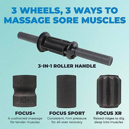 Chirp 3-in-1 Muscle Roller, Deep Tissue Foam Massager, 4x4x24 Inches | Handheld Muscle Roller, 3 Interchangeable Massage Rollers, Trigger Point Recovery, Leg Roller and Massage Stick - style: 3-in-1 Muscle Roller