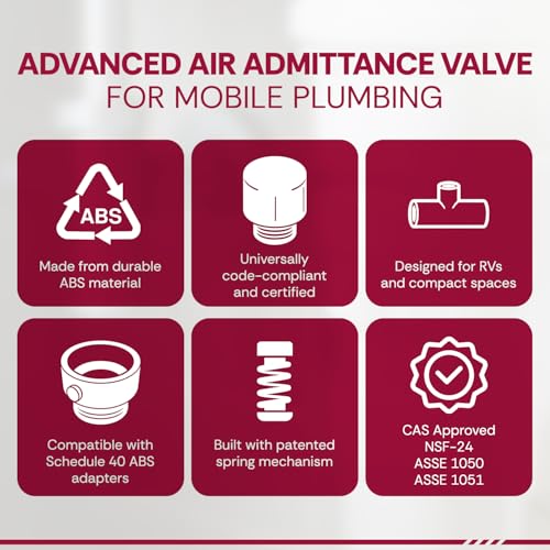 1-1/2" Male Threaded Vent Check 2 Secondary Venting Solution Air Admittance Valve AAV with Patented Spring Mechanism & Compatible with Schedule 40 ABS Adapters Designed for RVs (Black) - color: Pack of 1 - Recreational Vehicle