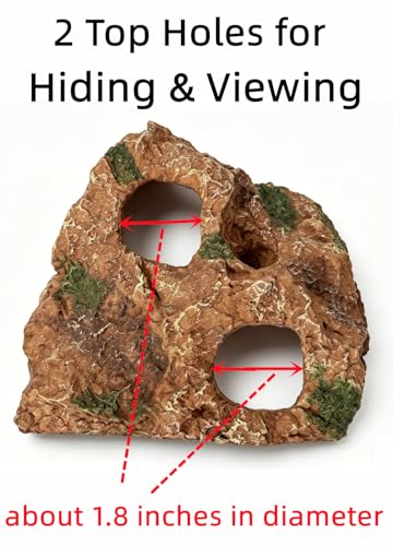 Large Resin Aquarium Cave Hideout, Fish Tank Rock Decor with 2 Top Viewing Holes and Side Viewing Window, Shelter for Betta, Shrimp and Small Fish, 8.3 x 7.5 x 3.5 in