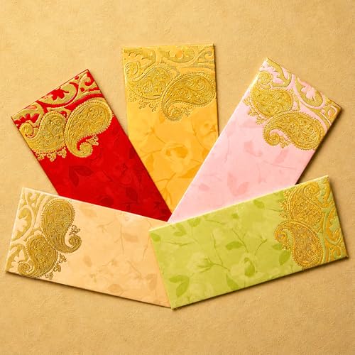 LoveNspire Money Envelopes (7.5 x 3.5 Inch) Decorative Dual Paisley Pattern Shagun Lifafa for Indian Wedding, Birthday | Cash Gift Holder & Home Savings Organizer Pack of 25 - color: Paisley Border, size: Pack of 25