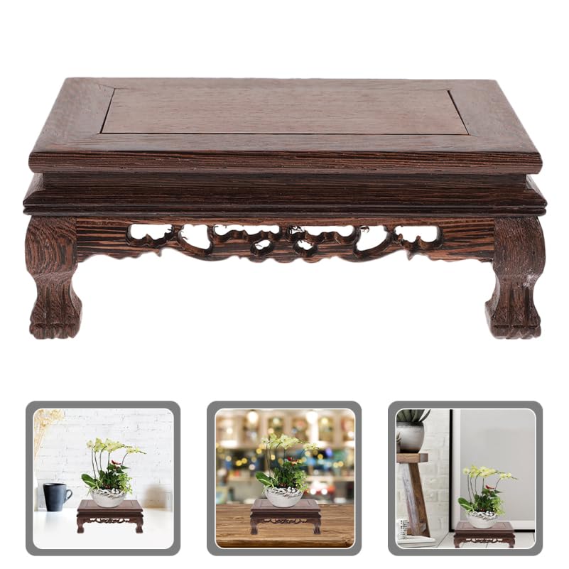 Healifty Rectangle Wooden Display Stand Riser, Rosewood Pedestal Base for Vase Plant Buddha Statue - Carved Chinese Table Decor for Fish Tank Aquarium